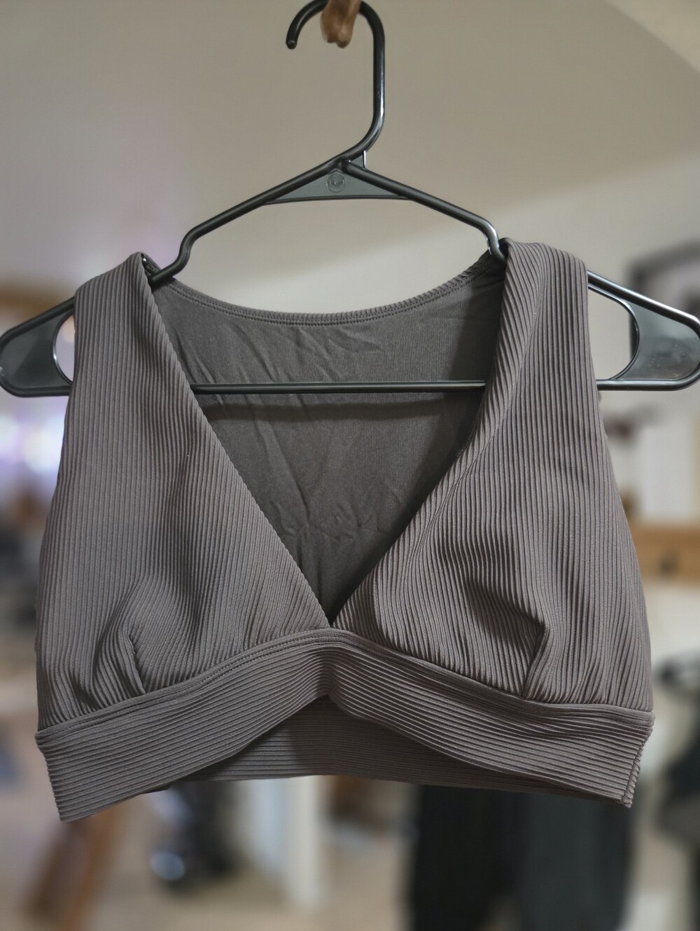 BuffBunny Ribbed V-Neck Bralette in Taupe Brown